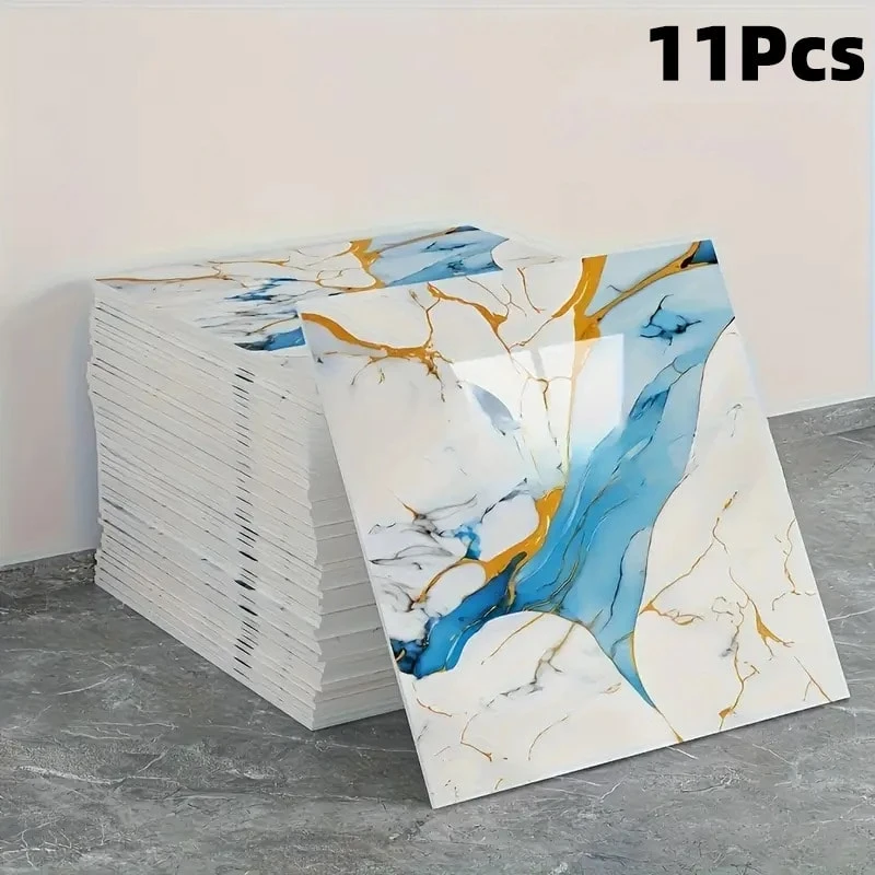 11片/0.9平方米深灰色大理石纹自粘瓷砖贴纸 - 防水铝塑复合墙板，适用于翻新和装饰，是情人节、婚礼和生日装饰的理想之选
