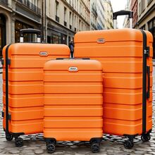 Luggage 3 Piece Suitcase 20+24+28 Inch PC+ABS Hardside Double Spinner Wheels TSA Lock Carry On Luggage Travel Suitcase Suitcases Suit Case Durable Travel Luggage Suitcase Set Luggage Set Carry On,Vacation,Party,Personalized Gifts-Orange - 橘色 - 查看 2