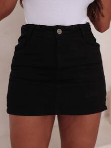 Shorts And Jeans Skirt With Side Opening - Black - View 4