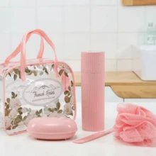 5-Piece Travel Hygiene Kit With Bag, Comb, Soap Dish, Shower Organizer, Complete Multipurpose Everyday Life - 淺粉色 - 查看 5
