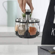 6 piezas/12 piezas Frascos giratorios de especias de vidrio - Organizador de estante giratorio de especias a 360°, equipado con frascos y estante giratorio de acero inoxidable para condimentos, adecuado para encimeras, armarios y cocina