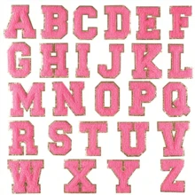Letras parche autoadhesivas en color rosa pálido, 26 letras A-Z, parches con forma de animal, parches adhesivos o para coser, decoración para chaquetas vaqueras, mochilas
