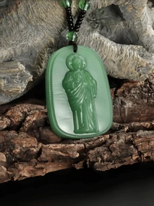 1 件黑曜石耶稣头吊坠项链，仿玉串珠链，适合男士 - 串珠項鍊 - 查看 7