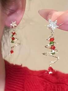 1对圣诞树耳环星星耳环轻奢高端气质耳钉耳饰耳坠耳饰 - 彩色 - 查看 2