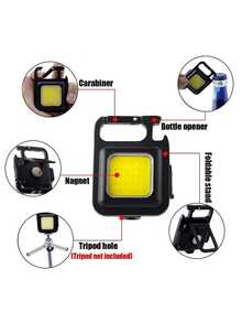 1 件装铝合金 Type-C 可充电 LED 手电筒迷你多功能 300mah 4 档可调手电筒带挂钩磁性背架开瓶器适用于露营和钓鱼应急照明，露营配件 - 黑色 - 查看 4