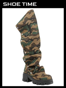 Women Mid Calf Slouchy Boot Fashion Detachable Shoes - Camouflage - View 1