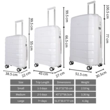 JLY Lightweight Polypropylene Luggage Set – 3 Sizes For Every Journey | Spinner Wheels, TSA Lock, Shock-Resistant Shell - White - View 10