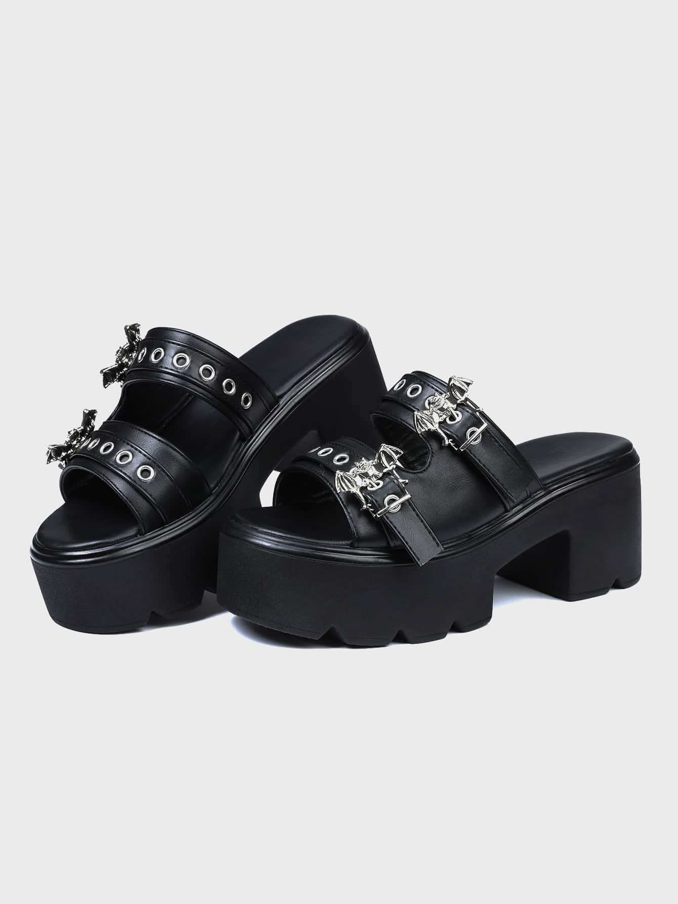 Sexy Wedge Sandals For Women Chunky Heels Platform Punk Buckle High Heel Party Dressy Nightclub Shoes,Comfortable Summer Women's Shoes Y2K - 黑色 - 查看 1