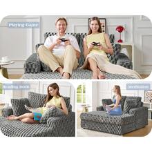 53 Inch Oversized Chaise Lounge, Upholstered Sofa Bed With Throw Pillows And Armrests, Sleeper Chair- Comfy Chair Bed For Living Room,Ash Grey - Màu xám đen - Xem 6