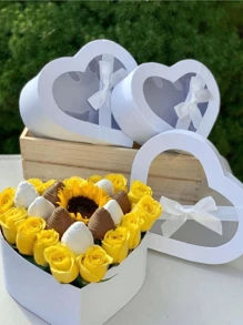 1 a 4 piezas Caja de regalo con forma de corazón y lazo, caja transparente de PVC para flores de jabón con forma de corazón, caja de regalo con tapa, cinta y caja transparente, adecuada para el Día del Padre, Día de la Madre, Navidad, San Valentín, cumpleaños, parejas, etc.