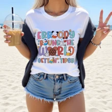 Errbody Round World Gettin Ti ,And ,Drinking Around World,Epcot ,Family Vacation_Printed Shirts,Ladies'tops,Printed Short-Sleeve One-Piece Shirts Women's Solid-Colored Boat Collar Short-Sleeve One-Piece Shirt, Suitable For Summer Wear With Printed Shirts, Ladies' Tops, And Printed Short Sleeves - 白色2 - 查看 1