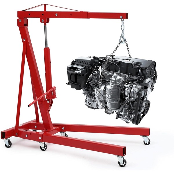 CuisinSmart 2 Ton Folding Engine Hoist,Hydraulic Cherry Picker Shop Crane With 6 Casters&Telescopic Boom,Heavy Duty Shop Crane Lifting Cherry Picker For Garage,Workshop And Repair