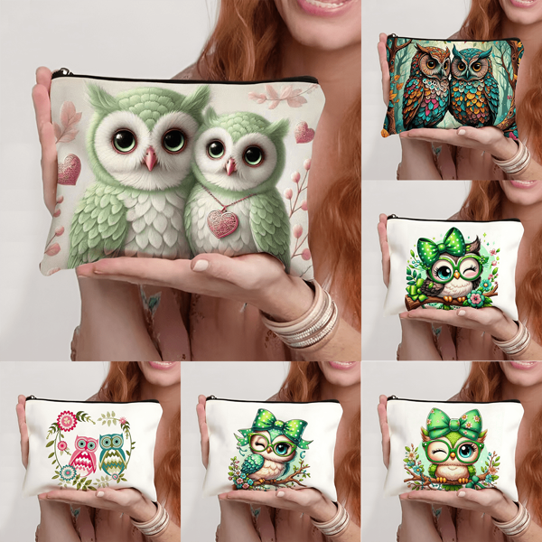 An Owl-Print Makeup Pouch.Gift Bag Zipper Bag For Travel, Lightweight Storage Bag, Coin Purse, Zipper Clutch Pouch, Pouch Bags Cosmetics Bag Makeup Storage Bag Beauty Bag Makeup Bag, Cosmetic Bag, Vacation Organizer, Large Capacity Makeup Organizer Makeup Case,Travel Essentials Bag For School Holiday Back To School Supplies Travel Bag For Women