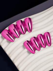 VV MEI JIA ER 24 Stück Y2K Fake Nägel, hochglänzende metallische vorgefertigte Fake Nagel Spitzen mit haltbarer Beschichtung, Metallic Nagel Spitzen für Finger, Mode Nail Art Set für DIY Maniküre geeignet für Frauen und Mädchen, 1 Stück Blatt Klebeband & 1 Stück Nagelfeile Nagel Zubehör