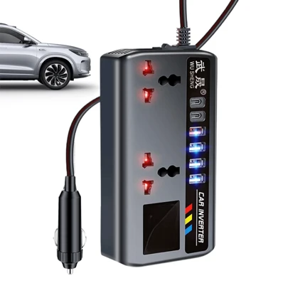车载电源逆变器，DC12V/24V自动电源转换器，200W，带4个USB接口和2个Type-C接口，插座式车载电源适配器，适用于轿车、SUV和公路旅行