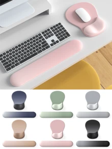 1 套符合人体工程学的硅胶腕垫、1 个自然贴合手腕的鼠标垫、1 个键盘护腕垫，可缓解手部疼痛，适用于笔记本电脑/台式电脑，采用渐变简约设计，加厚鼠标垫，底部有硅胶防滑垫 - 彩色 - 查看 2
