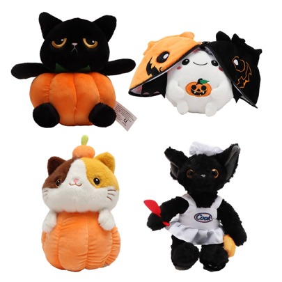 Cute Halloween Plush Toy Adorable Cartoon Pumpkin Cat, Black Kitten & Bat Stuffed Animals, Kawaii Spooky Season Collection, Soft Trick-Or-Treat Gift For Kids & Halloween Lovers