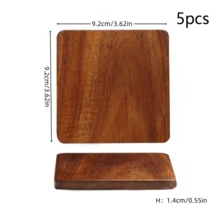 Acacia Wood Coasters Set Of 5 Wooden Drink Coasters, Natural Coaster Set For Cups, Rustic Wood Coaster Bulk For Home & Kitchen