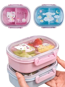 1pc 580ml Sanrio Hello Kittys Bento Lunch Box Set - Leak-Proof Microwave- 3 Compartment Lunchbox With Lid, Cute Pink Detachable Containers, Snack Bowls, Refrigerator Storage