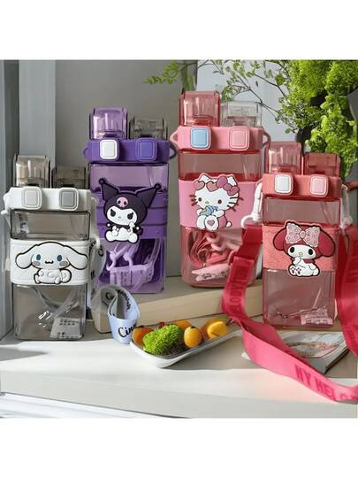  Bouteille d'eau étanche de 17,58 oz Sanrio hello kitty avec double paille - grande capacité, lavage à la main uniquement, forme carrée, sans PVC, idéale pour les sports, le camping et les voyages
