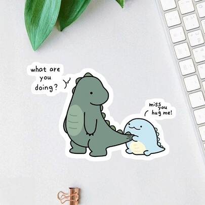 1PC Cute Dinosaur Hug Sticker, Miss You Hug Me Dino Vinyl Decal, Funny Aesthetic Polyethylene Waterproof Sticker For Laptop, Water Bottle, Journal, Phone, Scrapbook, Couples Gift, Durable For Daily Use