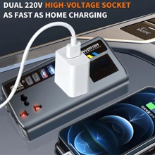 车载电源逆变器，DC12V/24V自动电源转换器，200W，带4个USB接口和2个Type-C接口，插座式车载电源适配器，适用于轿车、SUV和公路旅行 - 彩色 - 查看 6