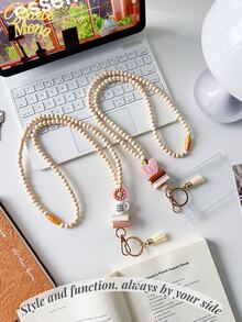 1pc Silicone Bead Book Flower Beaded Keychain Lanyard, ID Card Holder, Teacher Gift, With Card Sleeve Car Accessories Bag Charm School - Multicolor - View 6