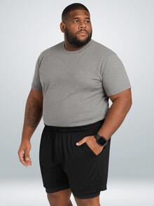 Bermuda 2 In 1 Plain Plus Size G1 G2 G3 Double Layer Shorts With Compression Sport Fitness - 黑色 - 查看 3