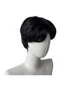 One Piece Black Short Middle-Part Wig For Men Synthetic Short Wigs Men Wig