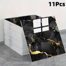 11片/0.9平方米深灰色大理石纹自粘瓷砖贴纸 - 防水铝塑复合墙板，适用于翻新和装饰，是情人节、婚礼和生日装饰的理想之选 - 鍍金岩石 - 查看 6