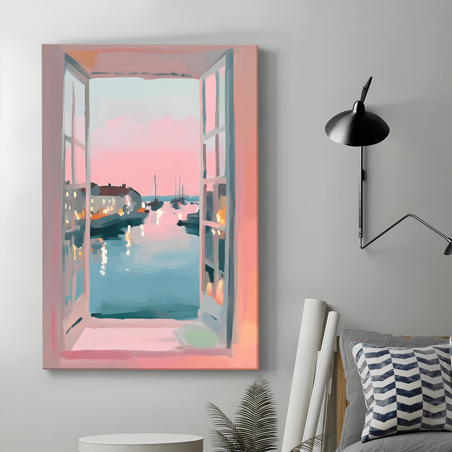 1pc Framed Canvas Poster, Impressionist Window Wall Art Canvas Paintings, Ideal Gift For Bedroom Living Room Corridor, Wall Art, Room Decoration