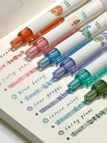 4 支彩色 0.5 毫米凝胶笔套装香薰笔 3D 水果图案草莓和葡萄南瓜万圣节配色方案签名笔，书写绘图手册办公室学校，适用于办公室、会议、学习笔记、书法、突出显示标记、返校、万圣节礼物 - Pink series - Scented Pens (4 pieces) - 查看 6