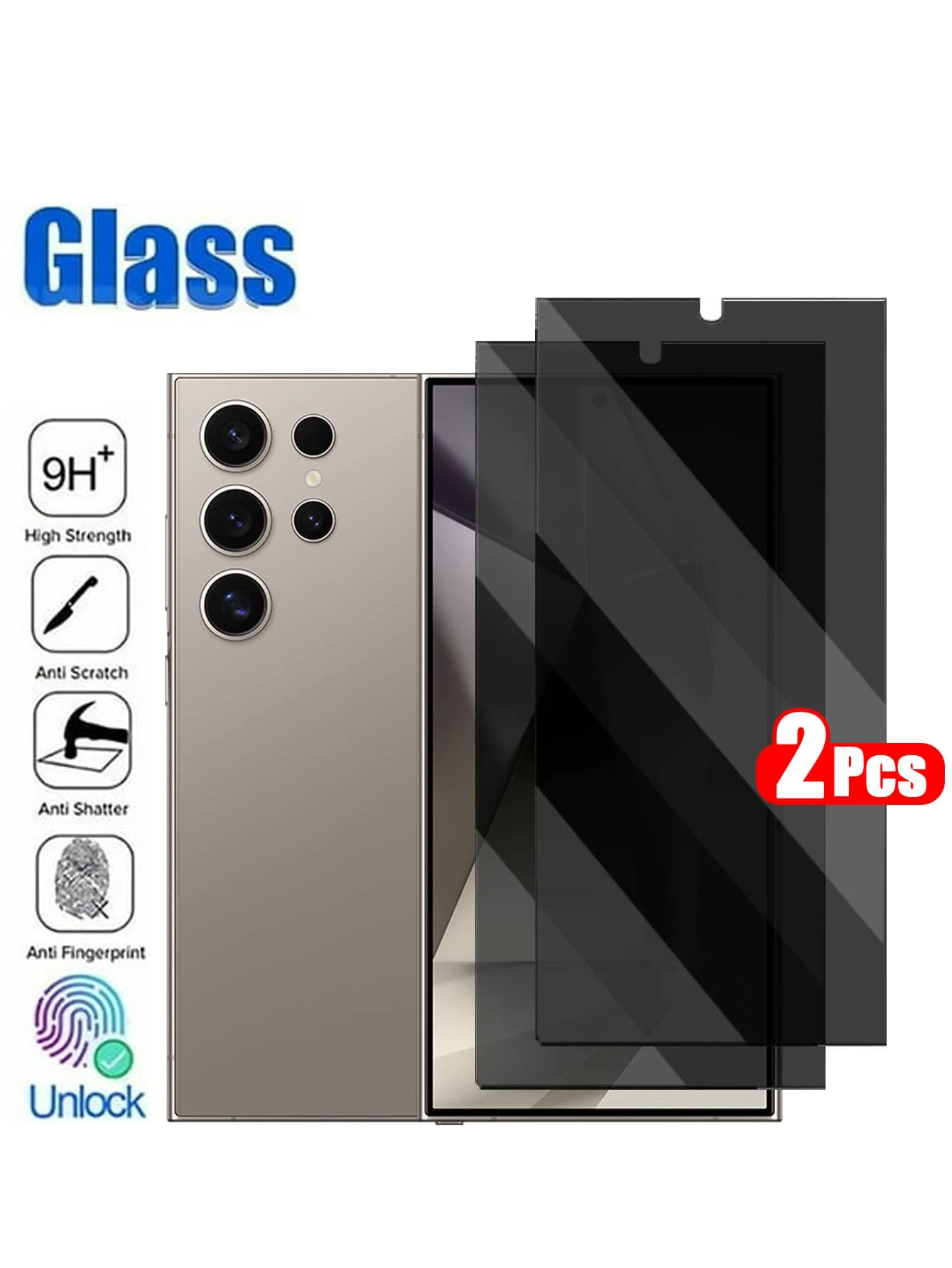 2片装9H钢化玻璃防窥屏幕保护膜，兼容三星Galaxy S25/S25 Ultra/S24/S23/S22/S21/Galaxy A16/A05/A36/A54 5G/A34/A70/A12，隐私保护膜，手机配件