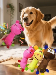 1pc Pet Toy In Stock, Plush Squeaky Smiling Face Cartoon Animal Dog Toy, For Pet Use Only - Multicolor - View 1