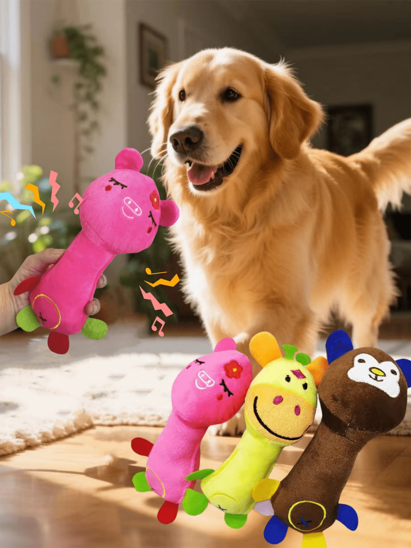 1pc Pet Toy In Stock, Plush Squeaky Smiling Face Cartoon Animal Dog Toy, For Pet Use Only - Multicolor - View 1