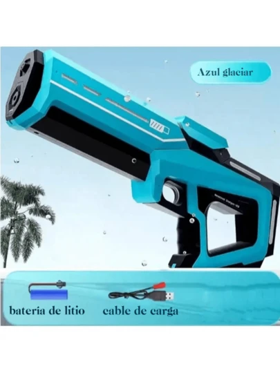 Pistola de Agua Eléctrica de Diseño Futurista: 2 Colores (Blanco Ru kiln & Azul Glaciar) - Con Batería de Litio y Cable de Carga