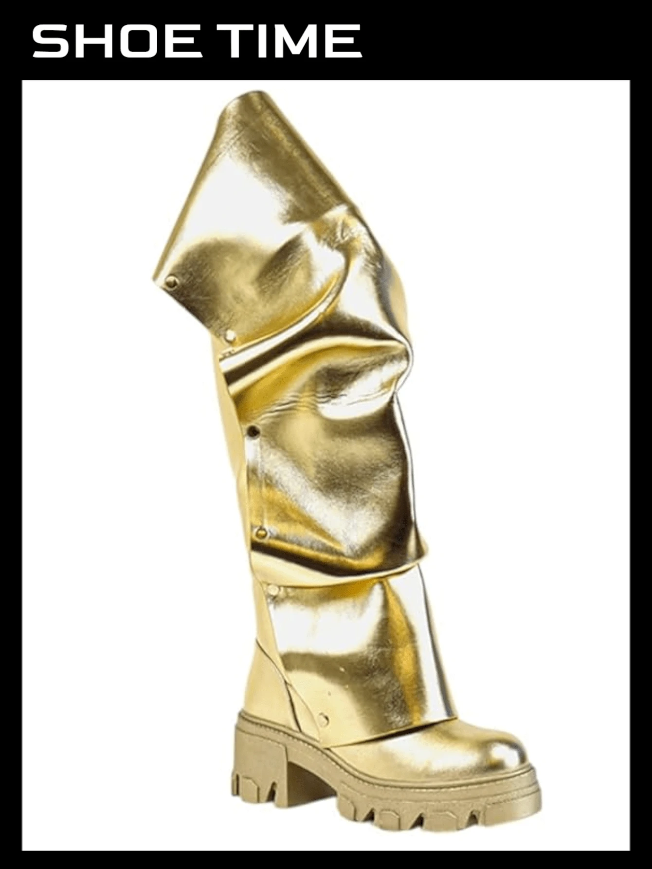 Botas medianas tipo slouchy para mujer, zapatos desmontables de moda - Dorado - Ver 1