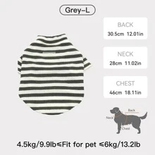 1 件条纹弹性柔软宠物毛衣，适合春、夏、秋、冬，适合中小型犬，有灰色、绿色、蓝色可选
