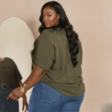 Plus Size Blouses - 黑色,酒紅色和綠色 - 查看 6