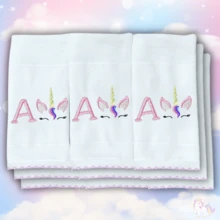 Kit 12 Personalized Unicorn Diaper Mouth With Baby Boy Girl's Name Initial Hypoallergenic Embroidered 100% Cotton - 獨角獸 - 查看 3