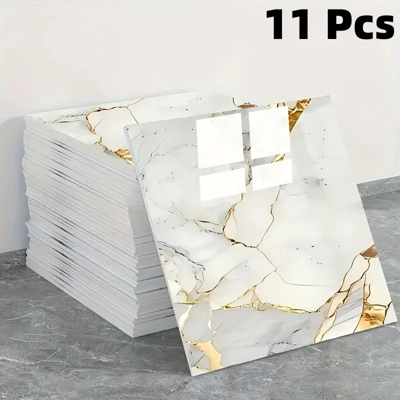 11片/0.9平方米深灰色大理石纹自粘瓷砖贴纸 - 防水铝塑复合墙板，适用于翻新和装饰，是情人节、婚礼和生日装饰的理想之选 - 鍍金岩石 - 查看 1