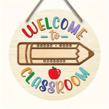 1pc, Welcome To Classroom, Teacher Welcome Sign, Wooden Welcome Sign, Round Wooden Teacher Sign, Wooden Teacher Door Sign, Round Wooden Hanging Wall Art, Holiday Decoration, Teacher Gifts, Return School Gifts