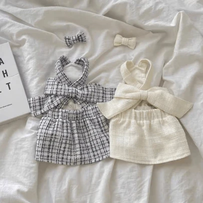 1 件宠物秋冬羊毛蝴蝶结吊带裙，狗/猫衣服