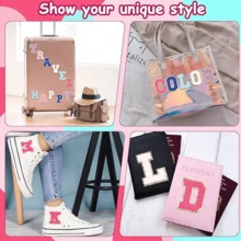 Letras parche autoadhesivas en color rosa pálido, 26 letras A-Z, parches con forma de animal, parches adhesivos o para coser, decoración para chaquetas vaqueras, mochilas