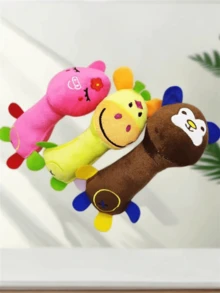 1pc Pet Toy In Stock, Plush Squeaky Smiling Face Cartoon Animal Dog Toy, For Pet Use Only - Multicolor - View 4