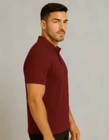Men's Piquet Polo Shirt Comfortable All Regular Fit Textured - 酒紅色 - 查看 2