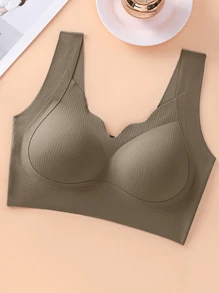 4pcs Women's Solid Color Wireless No-Underwire Supportive V-Neck Breathable & Comfortable Lingerie Bra