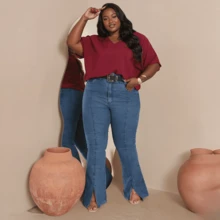 Plus Size Blouses - 黑色,酒紅色和綠色 - 查看 9