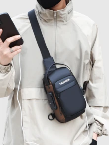 2025新款多功能密码锁商务单肩斜挎包，适合男士四季，日本运动骑行胸包 - 均碼 - 查看 4