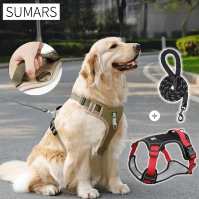 Colete com Pega Coleira Peitoral Para Cachorro Cães Médios Grande Refletivas Ajustáveis De Estimação